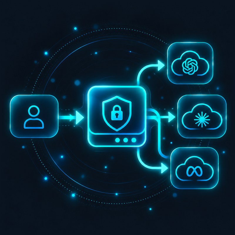 Користувач → Gateway → OpenAI, Anthropic, Meta